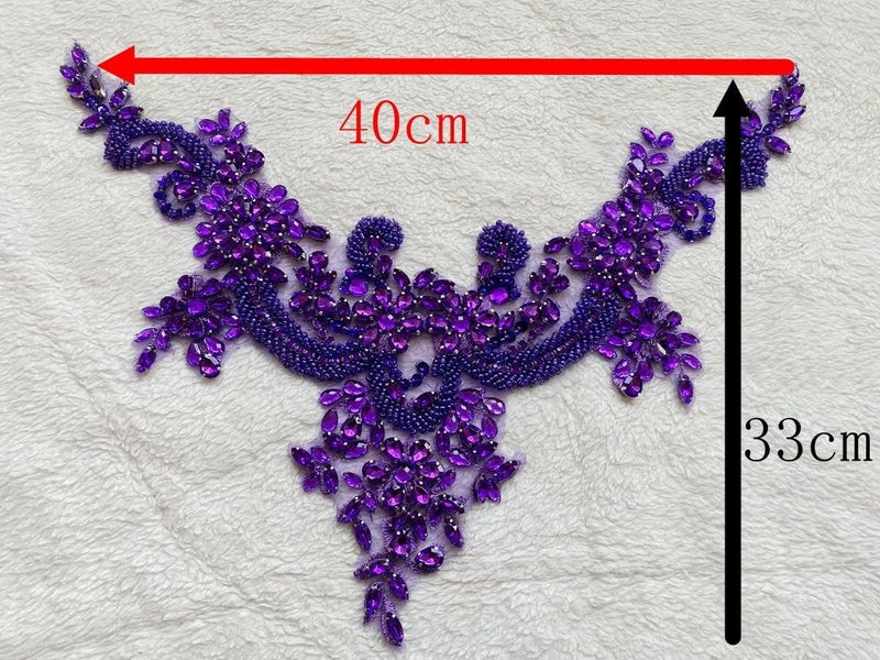 wtbvn Handmade Rhinestones lace Applique handsewing Beads Trim Patches Neckline for Dress Clothes Accessory (Green) - Image 3